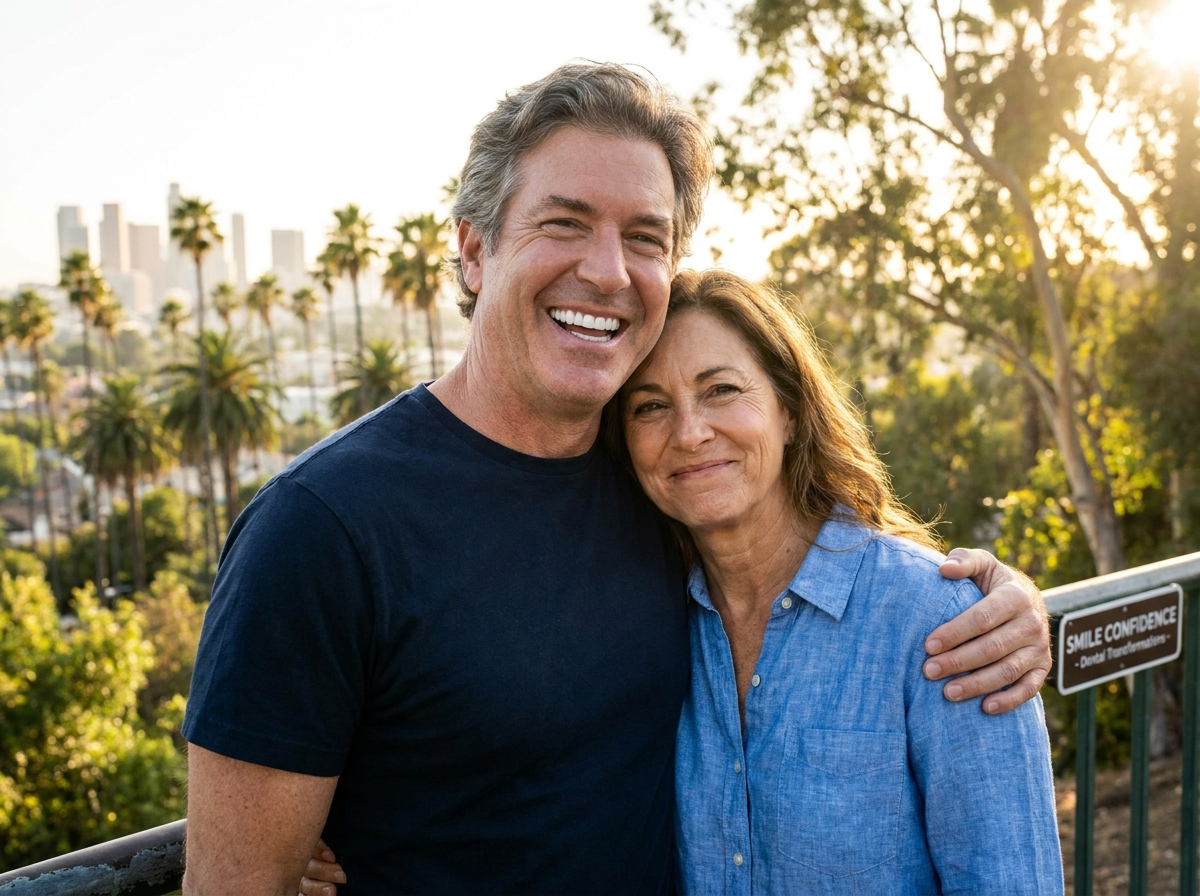 Happy couple after getting dental implant financing approved at Smile4LA